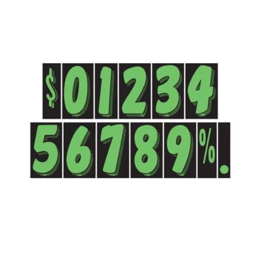 7 1/2" Green & Black Adhesive Windshield Numbers: 4 Pk