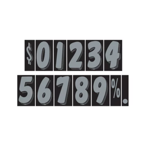 7 1/2" Silver & Black Adhesive Windshield Numbers: 5 Pk
