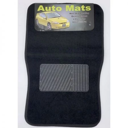 Car Dealer Depot 4 Pc. Carpet Mat Set W/ Heel Pad - Black