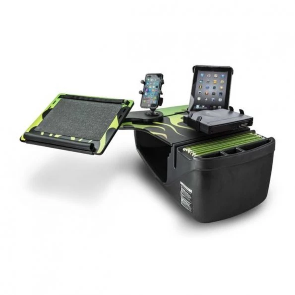 Reach Desk Front Seat Candy Apple Green Flames w/ Inverter, Printer Stand, Phone & Tablet Mounts