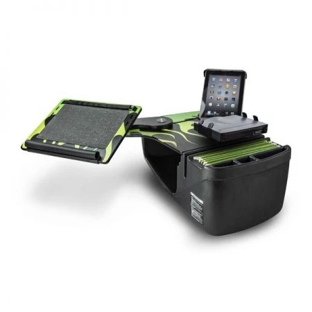 Autoexec Reach Desk Front Seat Candy Apple Green Flames with Printer Stand and Tablet Mount