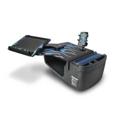 Autoexec Reach Desk Front Seat with X-Grip Phone Mount Blue Steel Flames