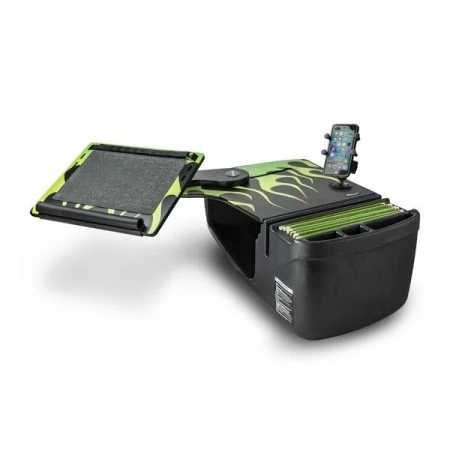 Autoexec Reach Desk Front Seat Candy Apple Green Flames with Built-in Power Inverter & X-Grip Phone Mount