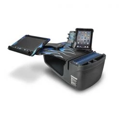 Reach Desk Front Seat Blue Steel Flames with Built-in Power Inverter, Phone Mount & Tablet Mount