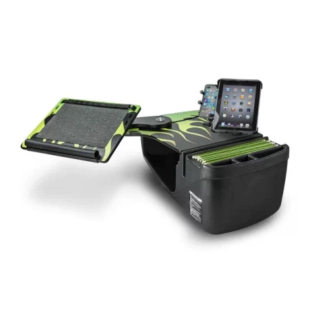 Autoexec Reach Desk Front Seat Candy Apple Green Flames w/ Power Inverter, Phone Mount & Tablet Mount
