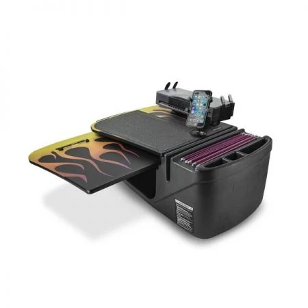 Autoexec Car Desk Hot Rod Orng Flames w/Built-in Power Inverter, X-Grip Phone Mount, Printer Stand