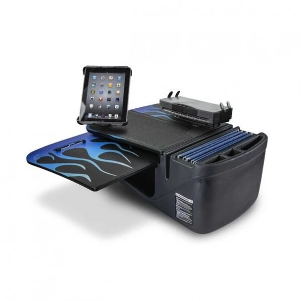 Autoexec GripMaster Car Desk Blue Steel Flames with Built-in Power Inverter, Tablet Mount and Printer Stand 1 GripMaster Car Desk Blue Steel Flames with Built-in Power Inverter, Tablet Mount and Printer Stand