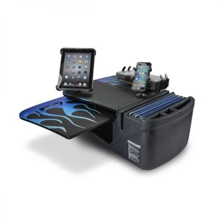 Autoexec GripMaster Car Desk Steel Blue Flames w/ Power Inverter, Printer Stand, Phone Mount & Tablet Mount
