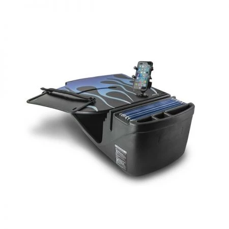 Autoexec RoadMaster Car Desk Blue Steel Flames with Built-in Power Inverter & X-Grip Phone Mount