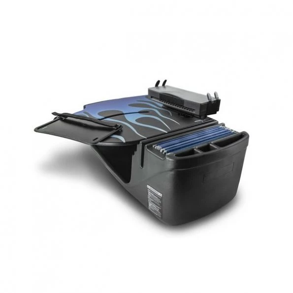 RoadMaster Car Desk Blue Steel Flames with Built-in Power Inverter and Printer Stand