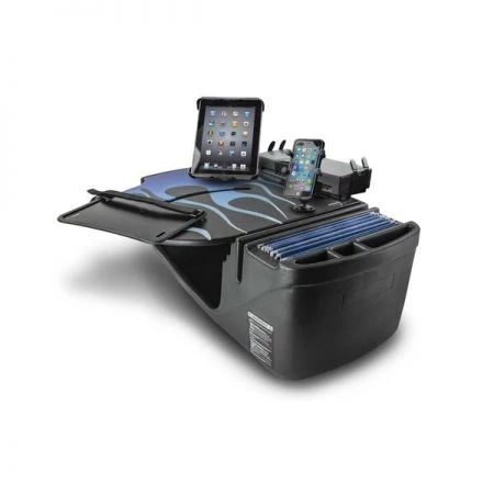 Autoexec RoadMaster Car Desk Blue Steel Flames w/ Power Inverter, Phone Mount, Tablet Mount & Printer Stand