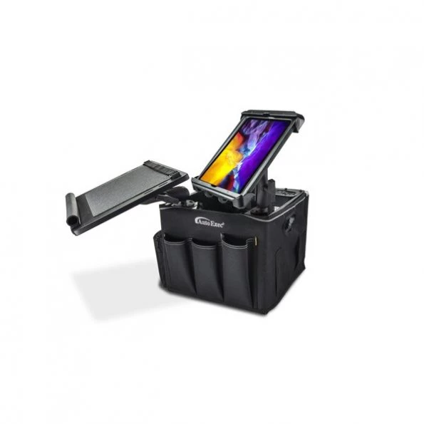 Milk Crate with Apron, Laptop Tray, Power Inverter and Tablet Mount