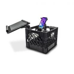 Milk Crate with Laptop Tray, Power Inverter and Phone Mount