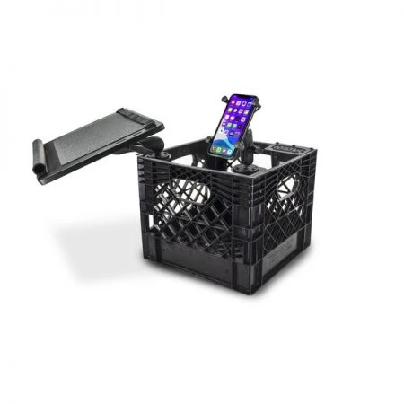 Autoexec Milk Crate with Laptop Tray, Power Inverter and Phone Mount