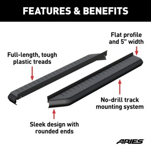 AeroTread 5" x 73" Black Stainless Running Boards (No Brackets)