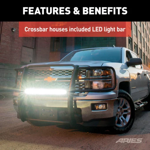 Pro Series Black Steel Grille Guard w/Light Bar, Chevy Silverado 1500