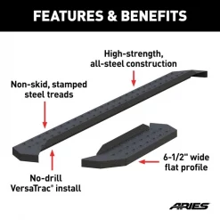 RidgeStep 6-1/2" x 96", 36" Black Steel Running Boards (No Brackets)