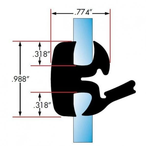 One Piece Rubber Glass Sealing Weatherstrip, 25Ft, Each, 0600-25