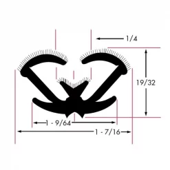 Unbeaded All Rubber Flexible Flocked Rubber Channel, 96 In., 1374-8