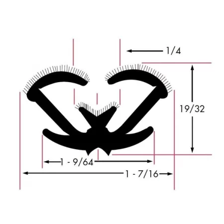 Fairchild Industries, Inc. Unbeaded All Rubber Flexible Flocked Rubber Channel, 96 In., 1374-8