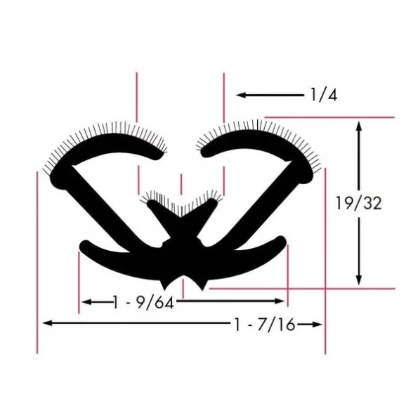 Unbeaded All Rubber Flexible Flocked Rubber Channel, 96 In., 1374-8