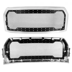 15-17 Ford F150 Front Mesh Grille w/ Rivet Mesh Chrm Rivet, HG-F15015SS