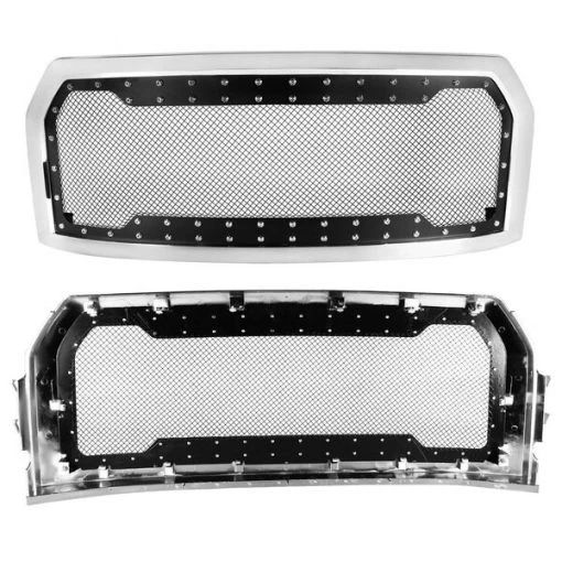 15-17 Ford F150 Front Mesh Grille w/ Rivet Mesh Chrm Rivet, HG-F15015SS