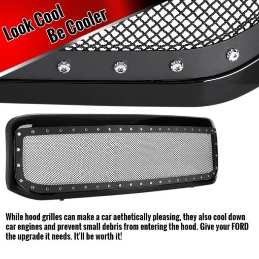 99-04 Ford F250 Rivet Grille- Glossy Black