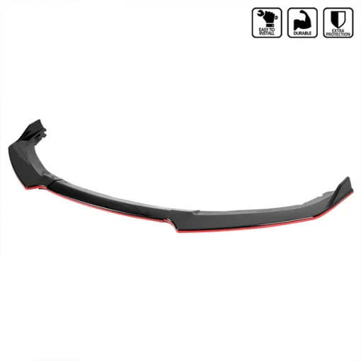 16-19 Honda Civic Front Bumper Lip Glossy Black With Red Trim