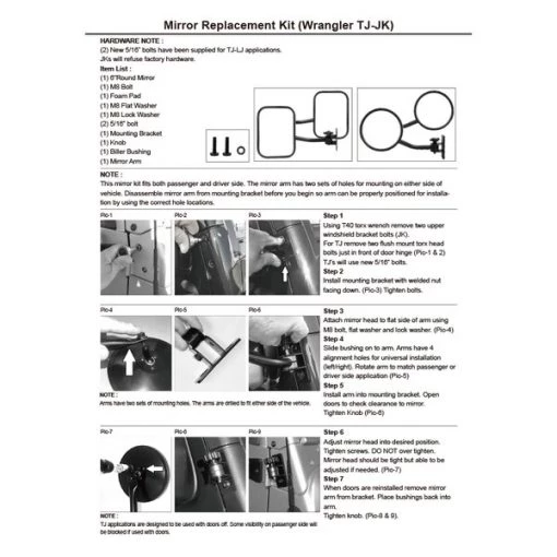 07-Up Jeep Wrangler Side Mirror- Round