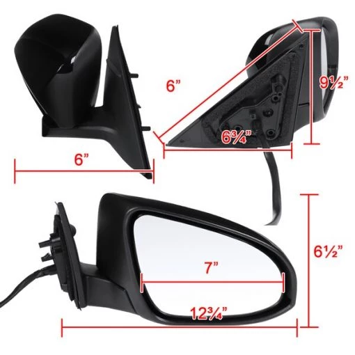 12-14 Toyota Camry Side Mirror -Right- 3 Wires, Power Glossy Black