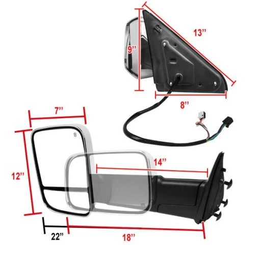 09-12 Dodge Ram Towing Mirrors-Power- Chrome Cover