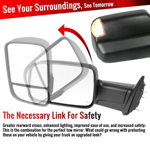 13-15 Dodge Ram Towing Mirrors- Black Texture