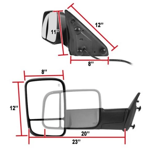 13-15 Dodge Ram Towing Mirrors- Power Heated LED- Fit 1500 2500 3500