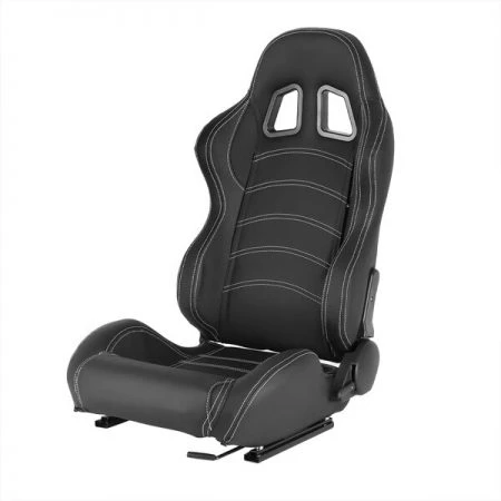 Spec-D Tuning Racing Seat - Black Pvc With White Stitching - Left Side