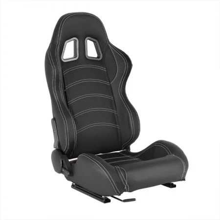 Spec-D Tuning Racing Seat - Black Pvc With White Stitching - Right Side
