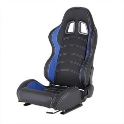 Spec-D Tuning Racing Seat - Black With Blue Pvc With White Stitching - Left Side