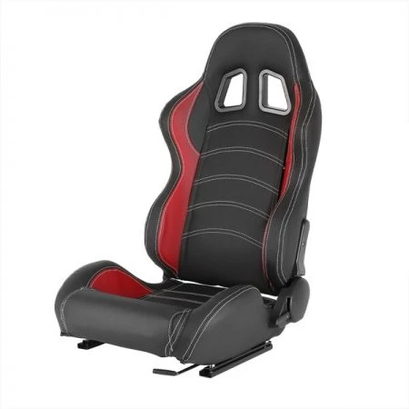 Spec-D Tuning Racing Seat - Black With Red Pvc With White Stitching - Left Side