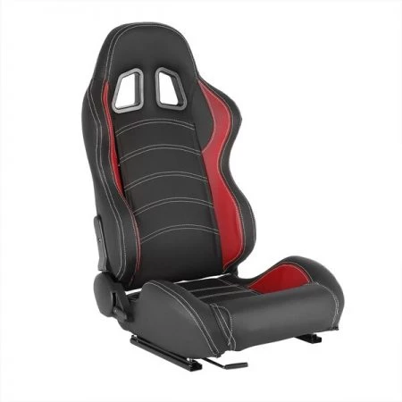 Spec-D Tuning Racing Seat - Black With Red Pvc With White Stitching - Right Side