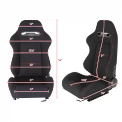 Spec-D Tuning Racing Seat - Black Cloth With Red Stitching - Left Side 6 Racing Seat – Black Cloth With Red Stitching – Left Side