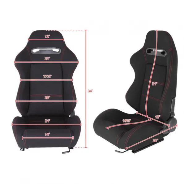 Racing Seat – Black Cloth With Red Stitching – Left Side