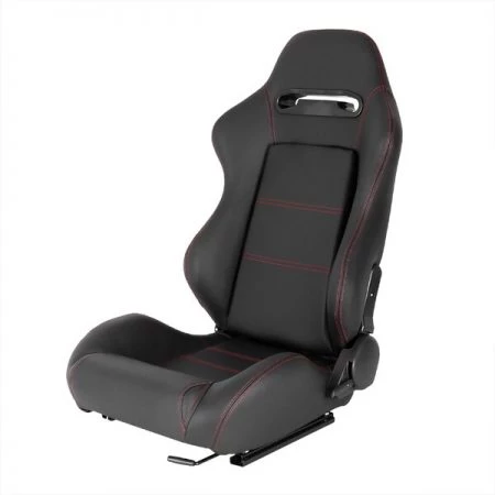 Spec-D Tuning Racing Seat - Black Pvc With Red Stitching - Left Side