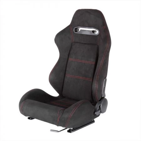 Spec-D Tuning Racing Seat - Black Suede With Red Stitching - Left Side
