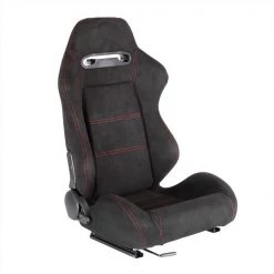 Spec-D Tuning Racing Seat - Black Suede With Red Stitching - Right Side