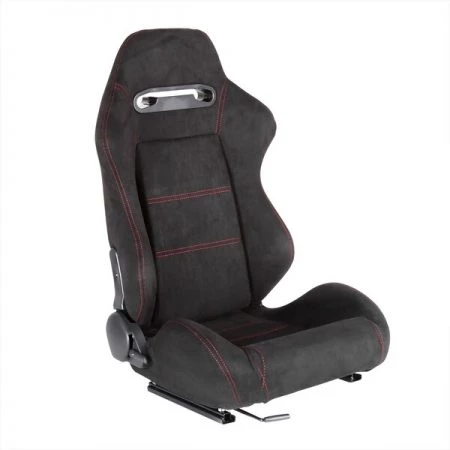 Spec-D Tuning Racing Seat - Black Suede With Red Stitching - Right Side