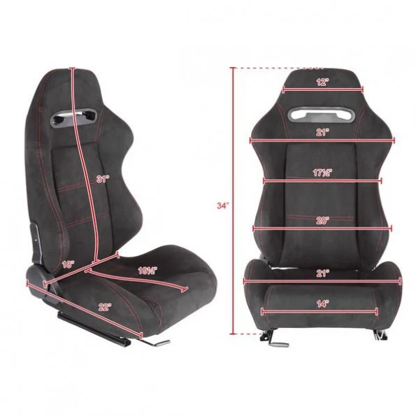 Racing Seat – Black Suede With Red Stitching – Right Side