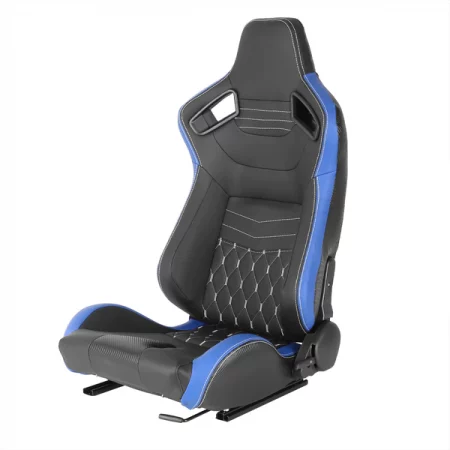 Spec-D Tuning Racing Seat - Black With Blue Pvc With White Stitching - Left Side