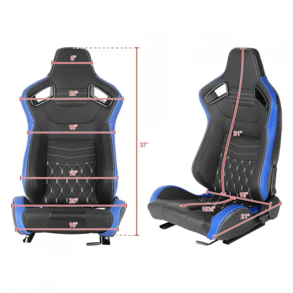 Racing Seat – Black With Blue Pvc With White Stitching – Left Side