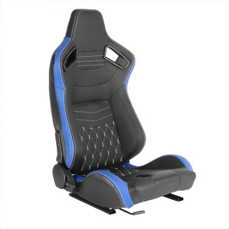 Spec-D Tuning Racing Seat - Black With Blue Pvc With White Stitching - Right Side
