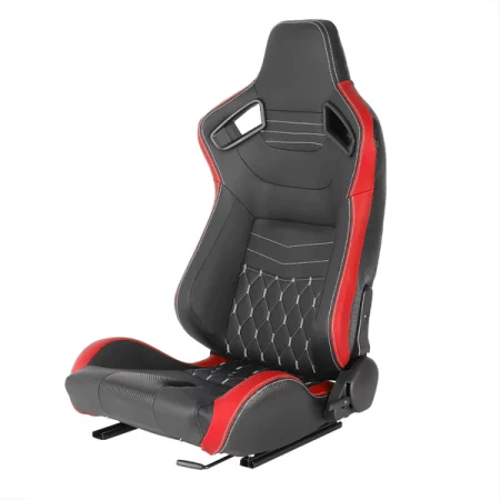 Spec-D Tuning Racing Seat - Black With Red Pvc With White Stitching - Left Side
